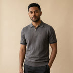 Men’s Ribbed Knit Quarter Zip Polo Shirt-Azzella London