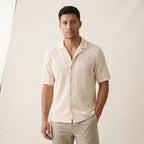 Men's Short-Sleeve Open-Collar Textured Shirt-Azzella London