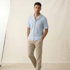 Men's Short-Sleeve Open-Collar Textured Shirt-Azzella London