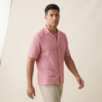 Men's Short-Sleeve Open-Collar Textured Shirt-Azzella London
