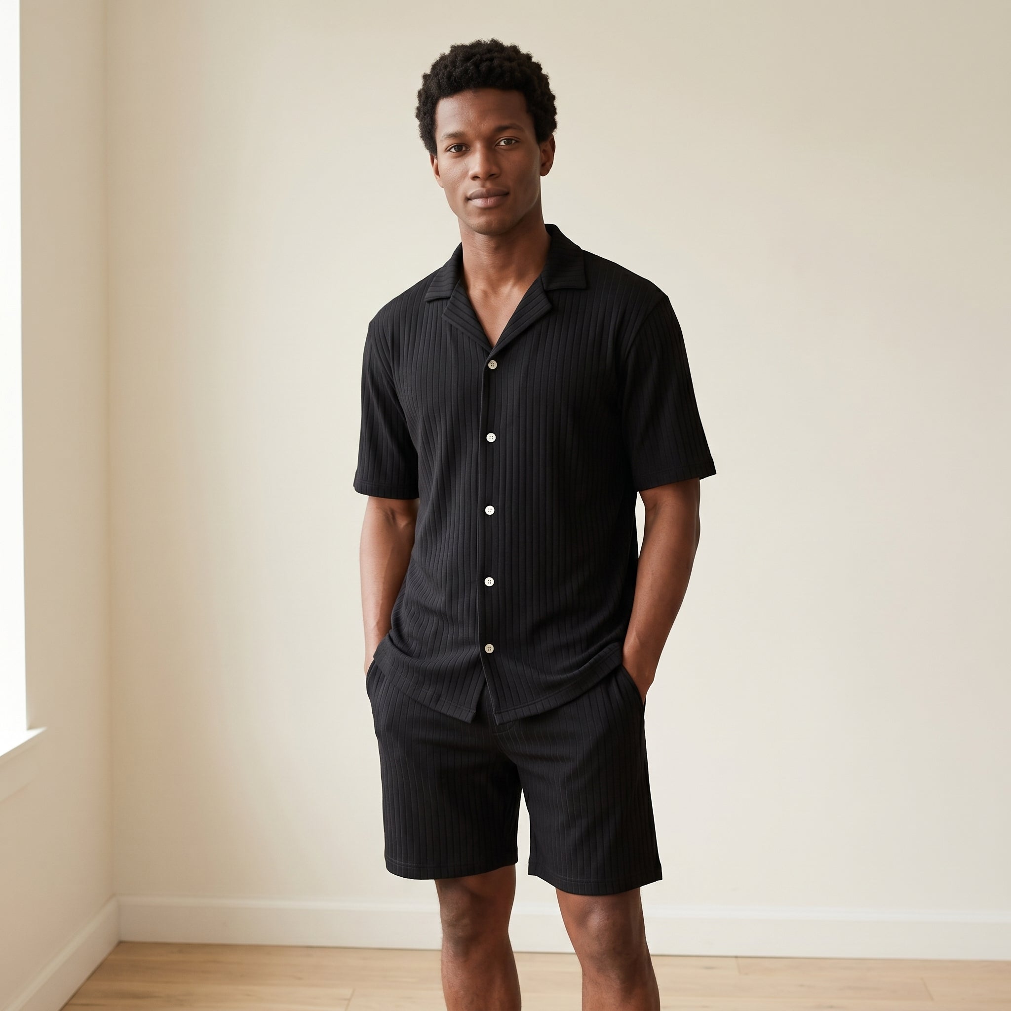 Men's Short-Sleeve Textured Shirt and Shorts Set-Azzella London