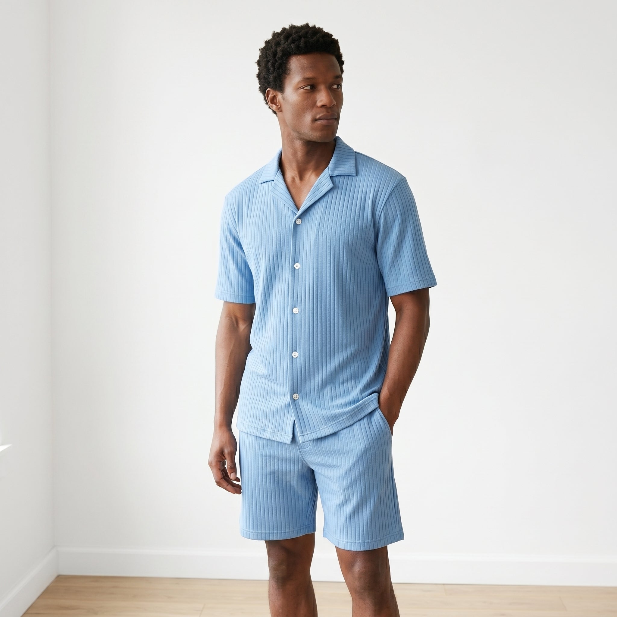 Men's Short-Sleeve Textured Shirt and Shorts Set-Azzella London