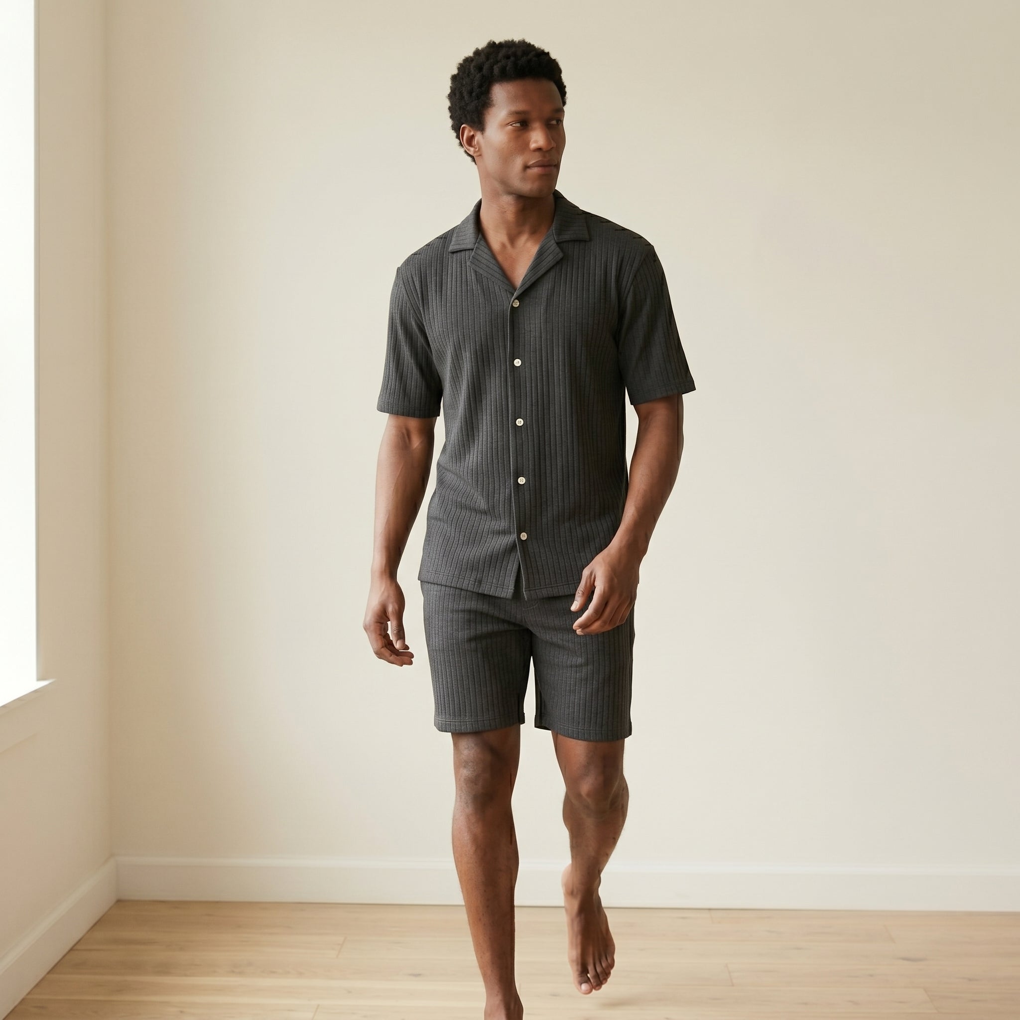 Men's Short-Sleeve Textured Shirt and Shorts Set-Azzella London