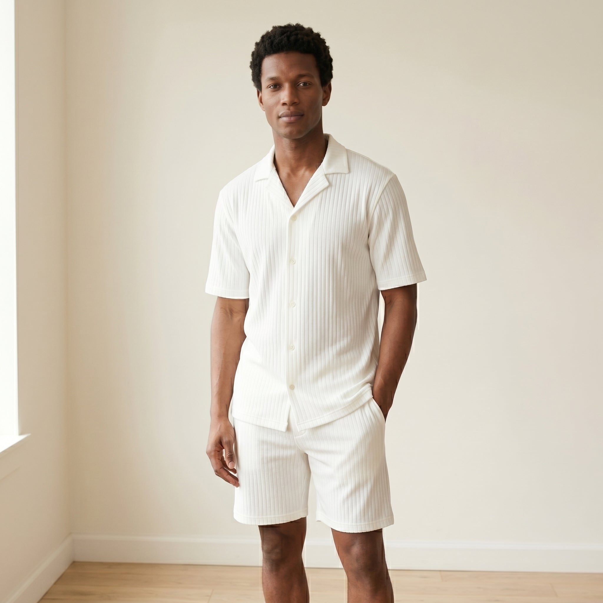Men's Short-Sleeve Textured Shirt and Shorts Set-Azzella London