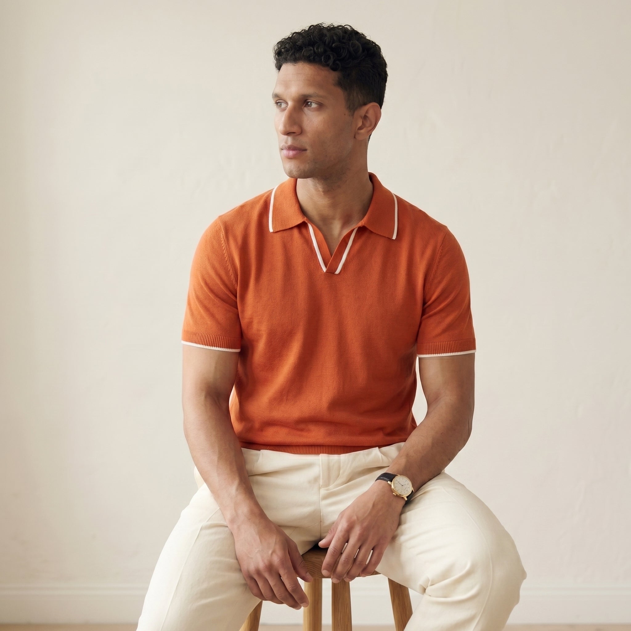 Men's Slim-Fit Knit Polo Shirt with Contrast Trim-Azzella London
