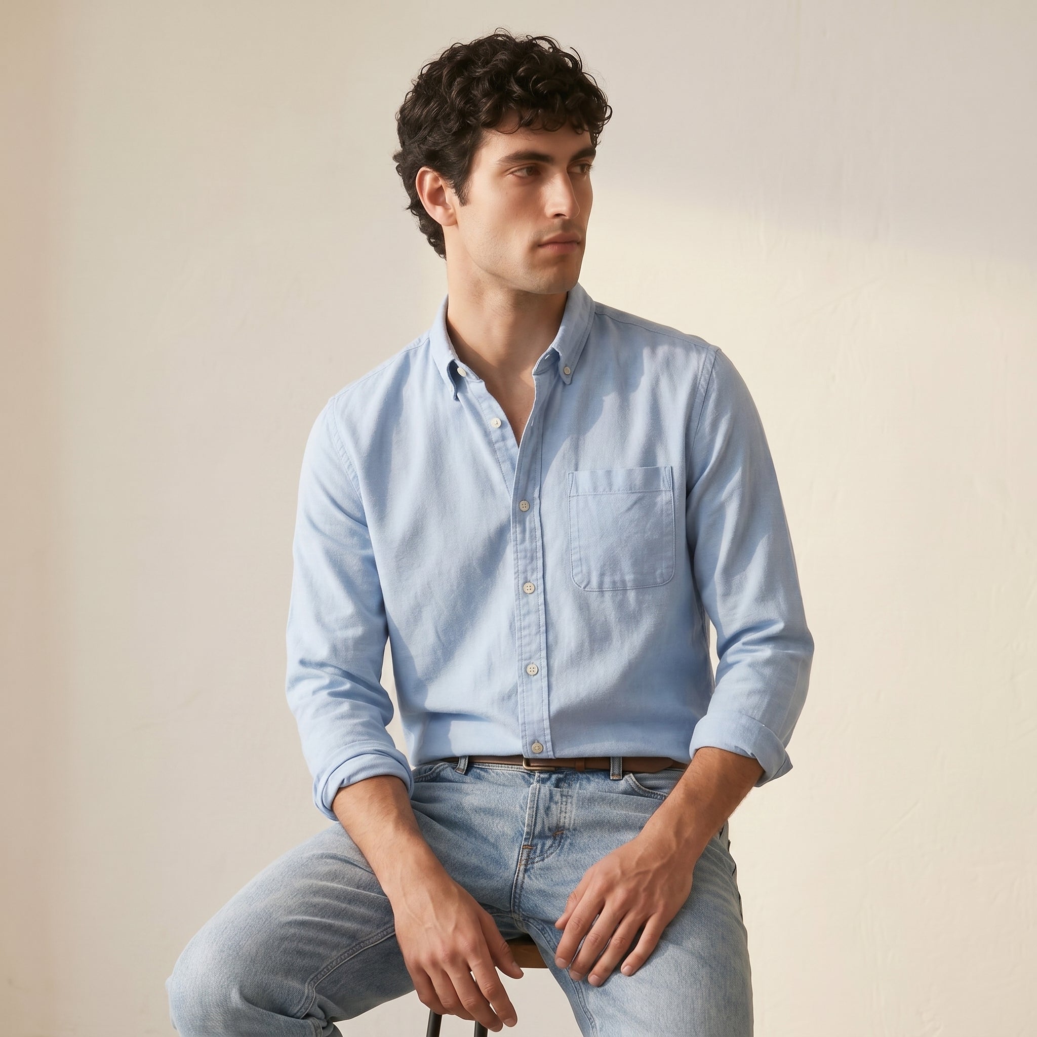 Men's Solid Long-Sleeve Shirt-Azzella London