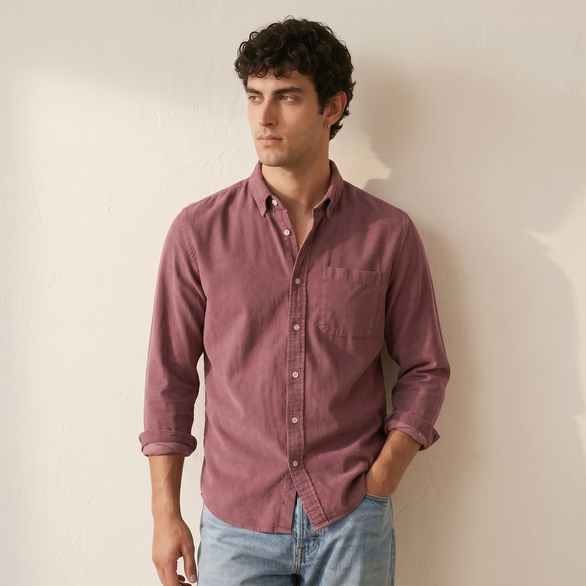 Men's Solid Long-Sleeve Shirt-Azzella London