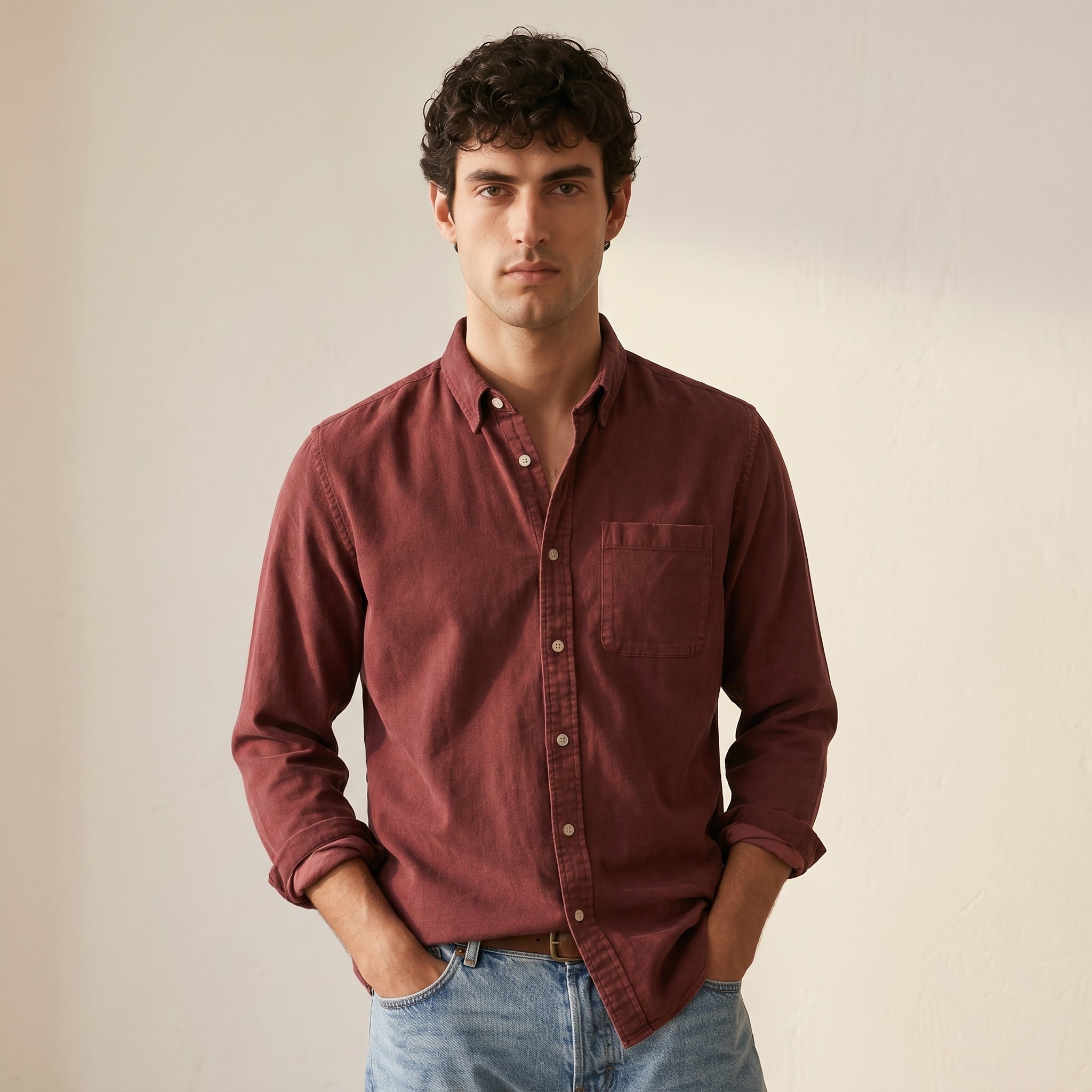 Men's Solid Long-Sleeve Shirt-Azzella London