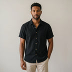 Men's Textured Camp-Collar Short-Sleeve Button-Down Shirt-Azzella London