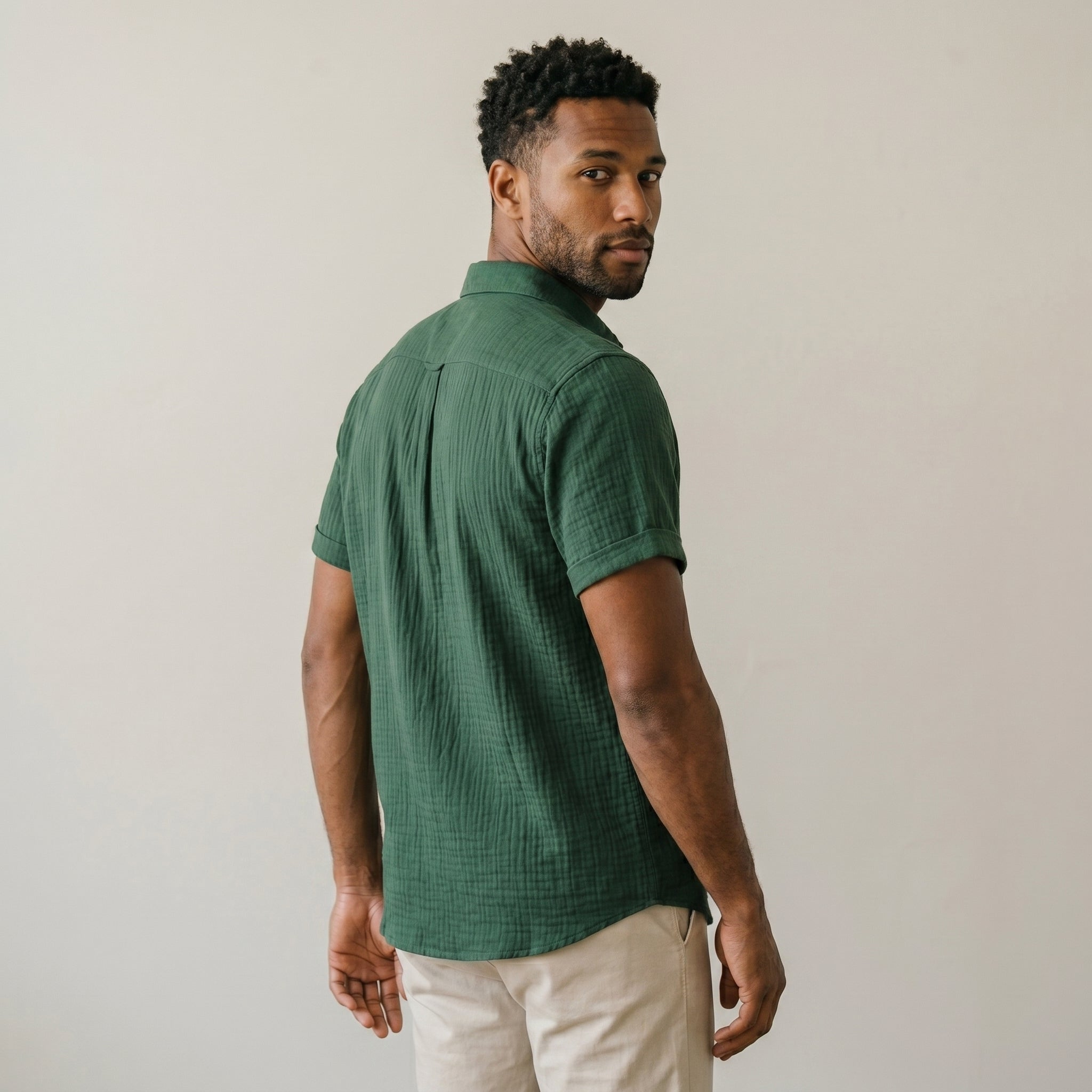 Men's Textured Camp-Collar Short-Sleeve Button-Down Shirt-Azzella London