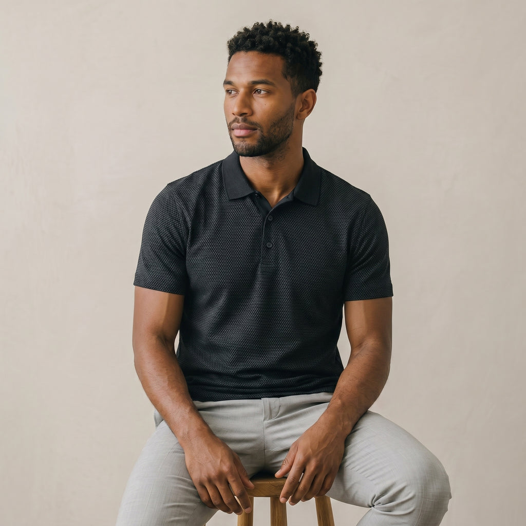 Men’s Waffle Knit Polo Shirt-Azzella London