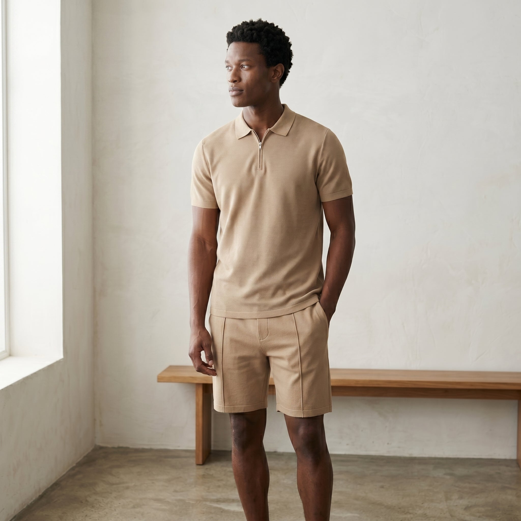 Men's Zip-Up Polo and Shorts Set-Azzella London