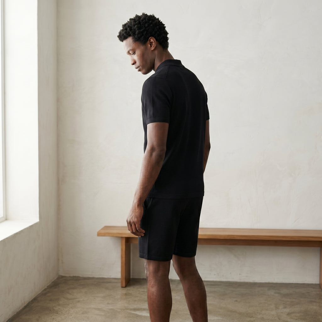 Men's Zip-Up Polo and Shorts Set-Azzella London