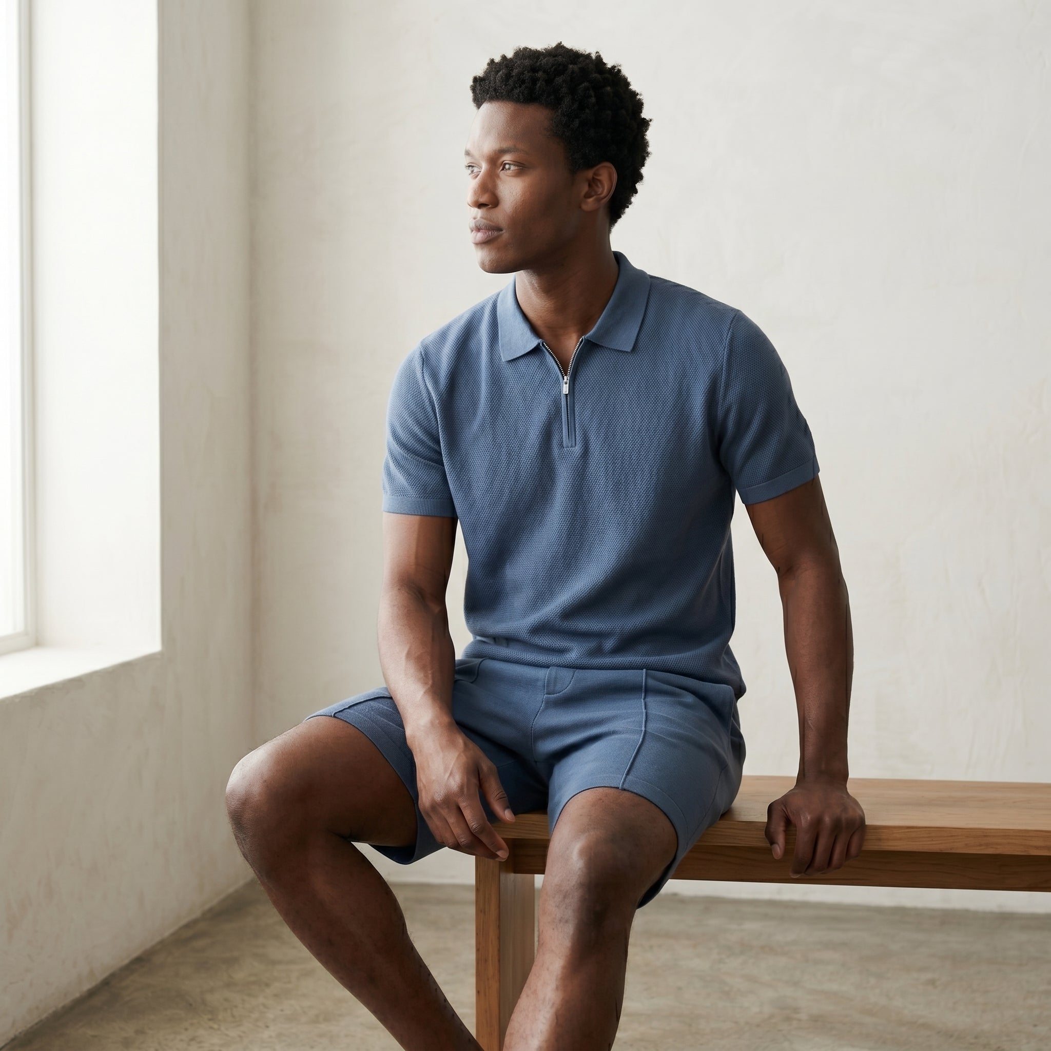 Men's Zip-Up Polo and Shorts Set-Azzella London