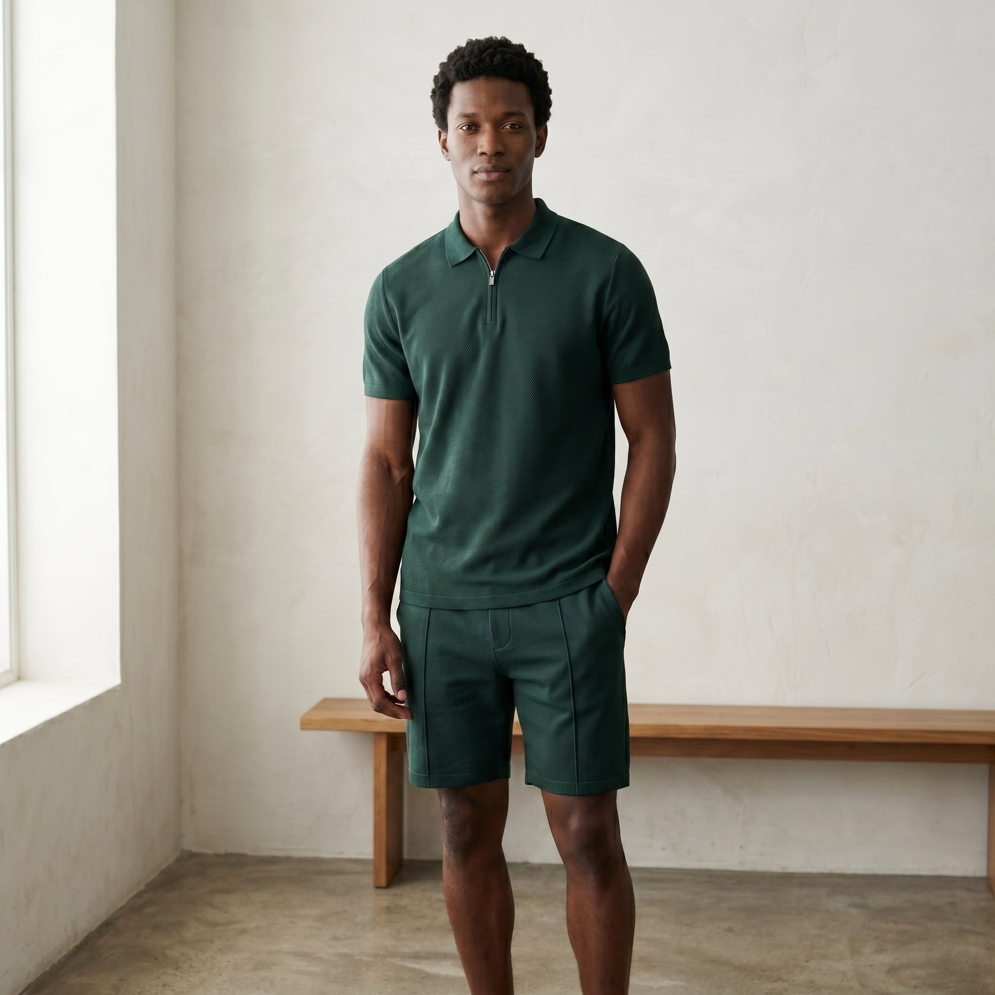 Men's Zip-Up Polo and Shorts Set-Azzella London