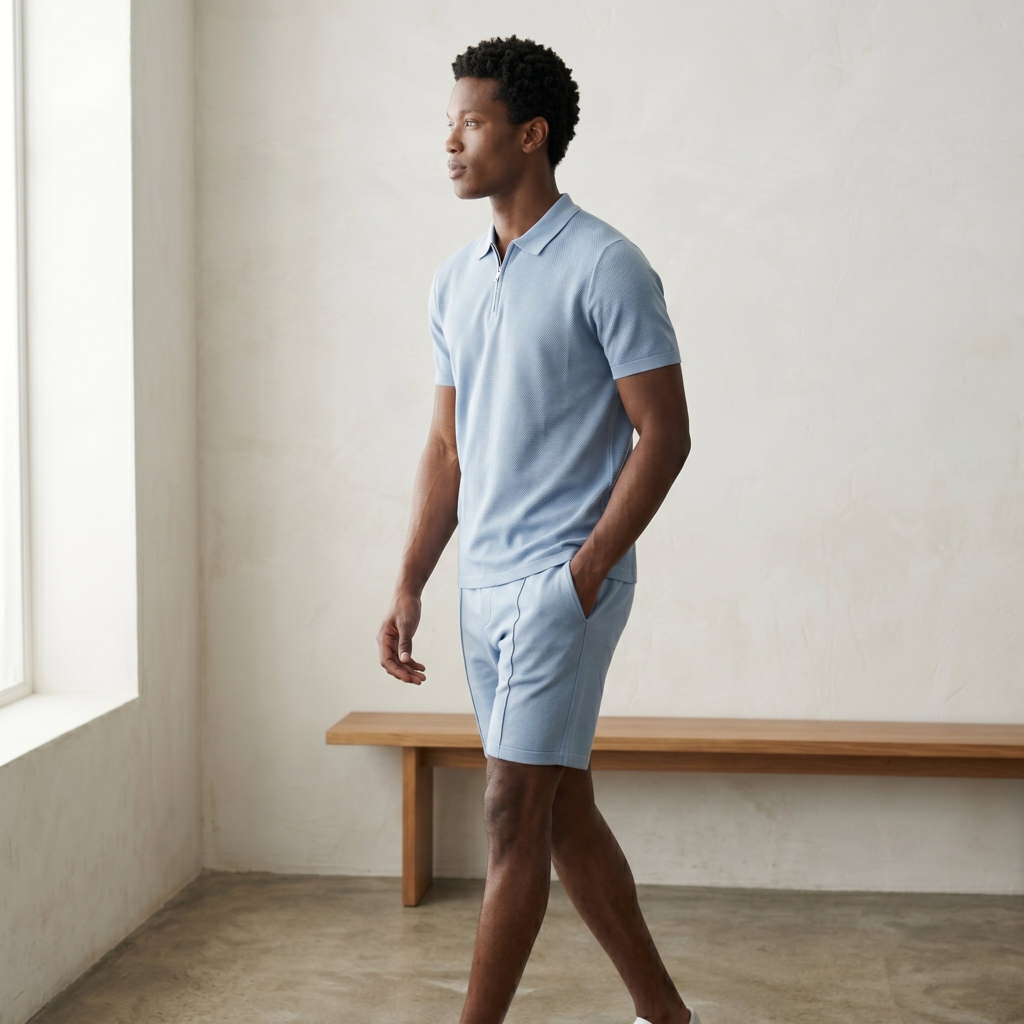 Men's Zip-Up Polo and Shorts Set-Azzella London