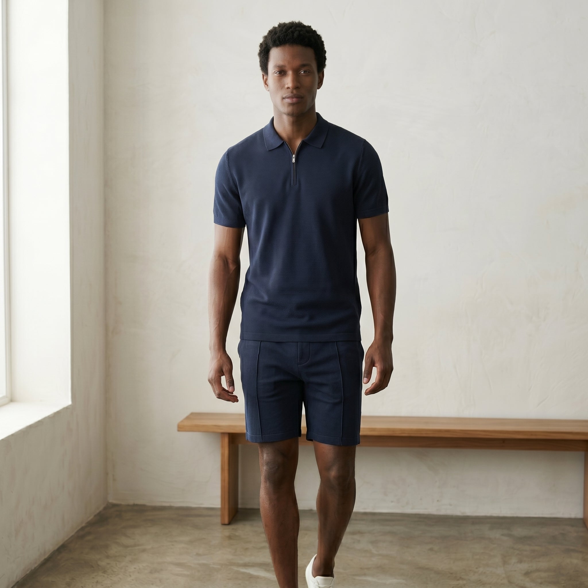 Men's Zip-Up Polo and Shorts Set-Azzella London