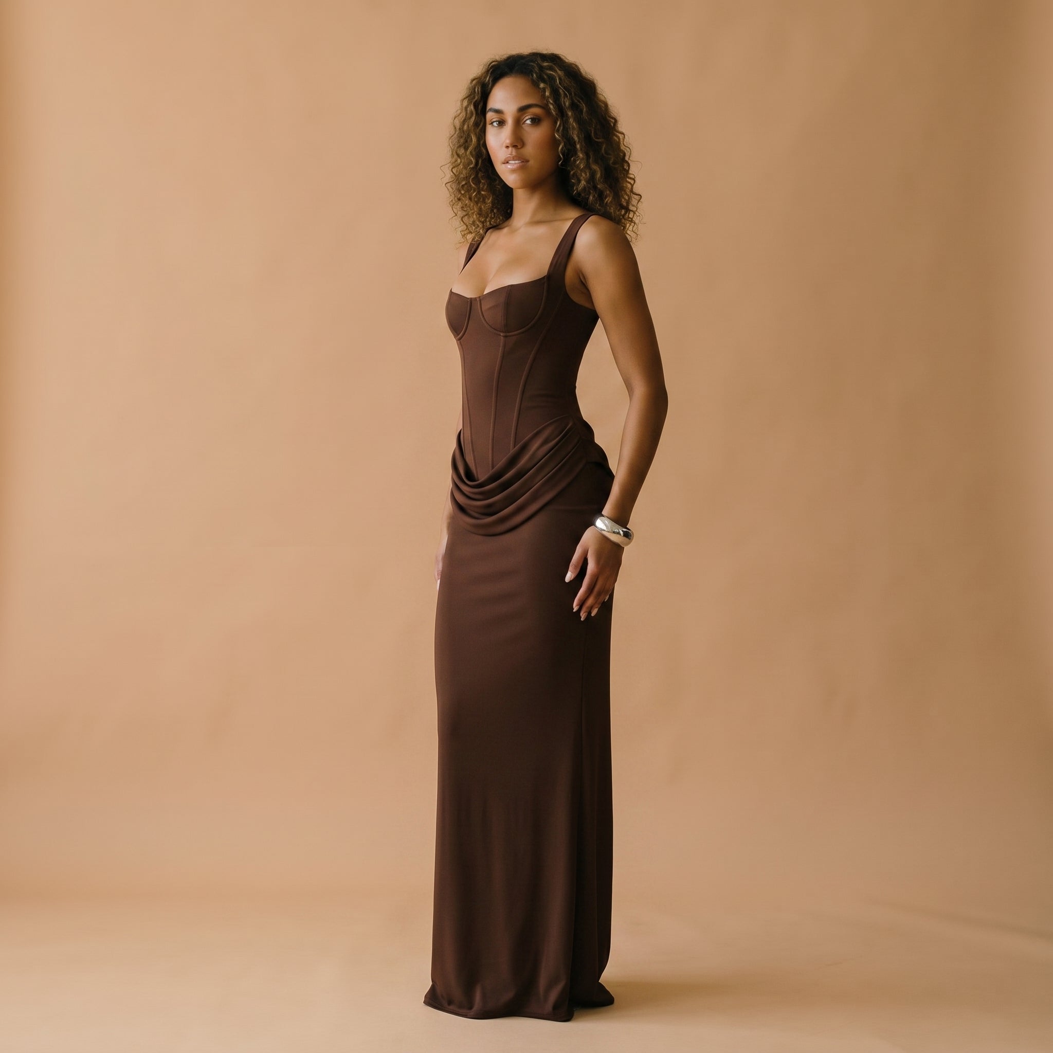 Women's Fitted Maxi Dress with Deep Neckline