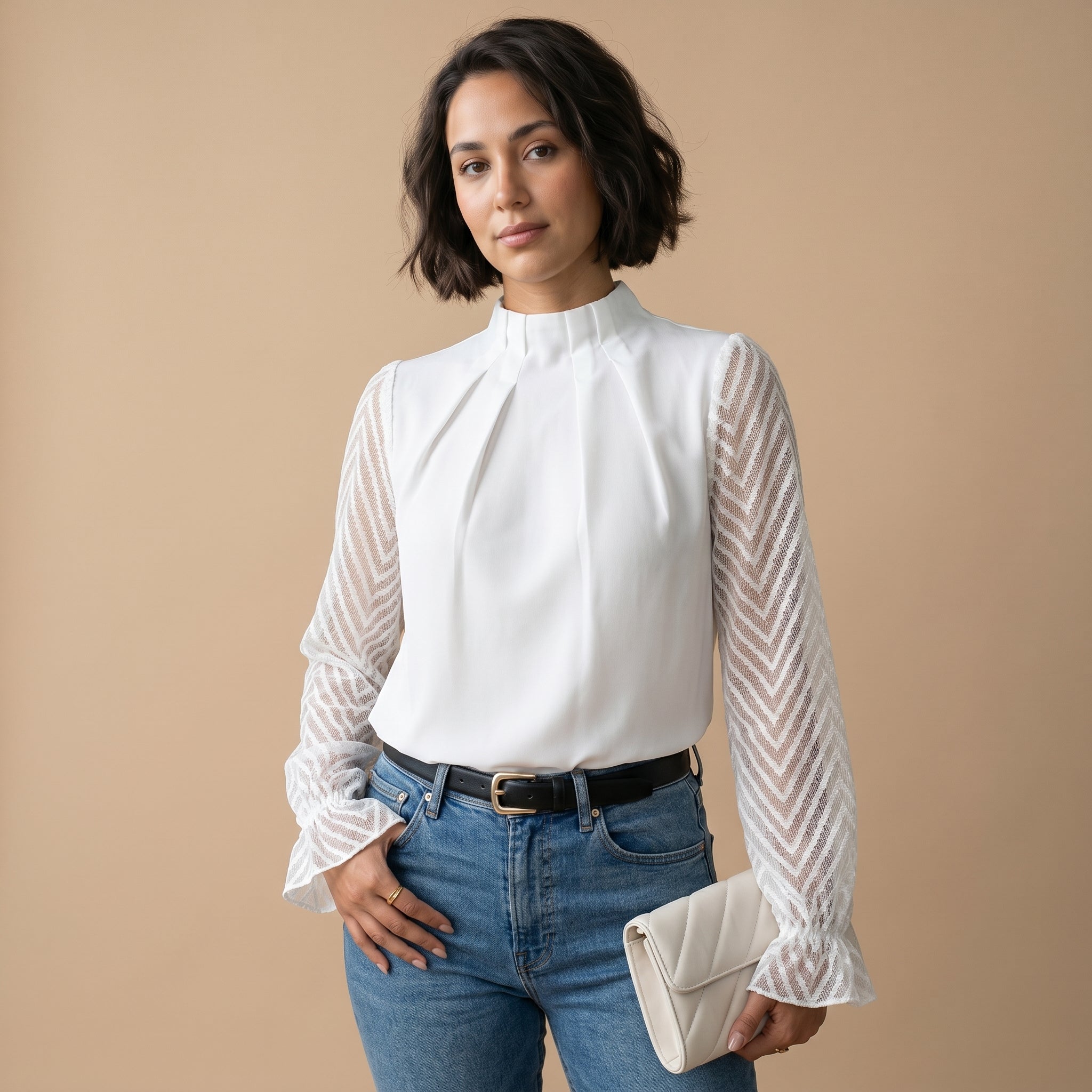 Women’s High Neck Puff Sleeve Blouse