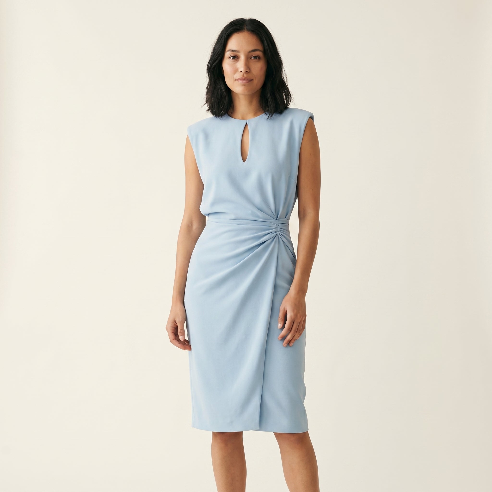 Women's Keyhole Neck Midi Cocktail Dress - Ruched Waist