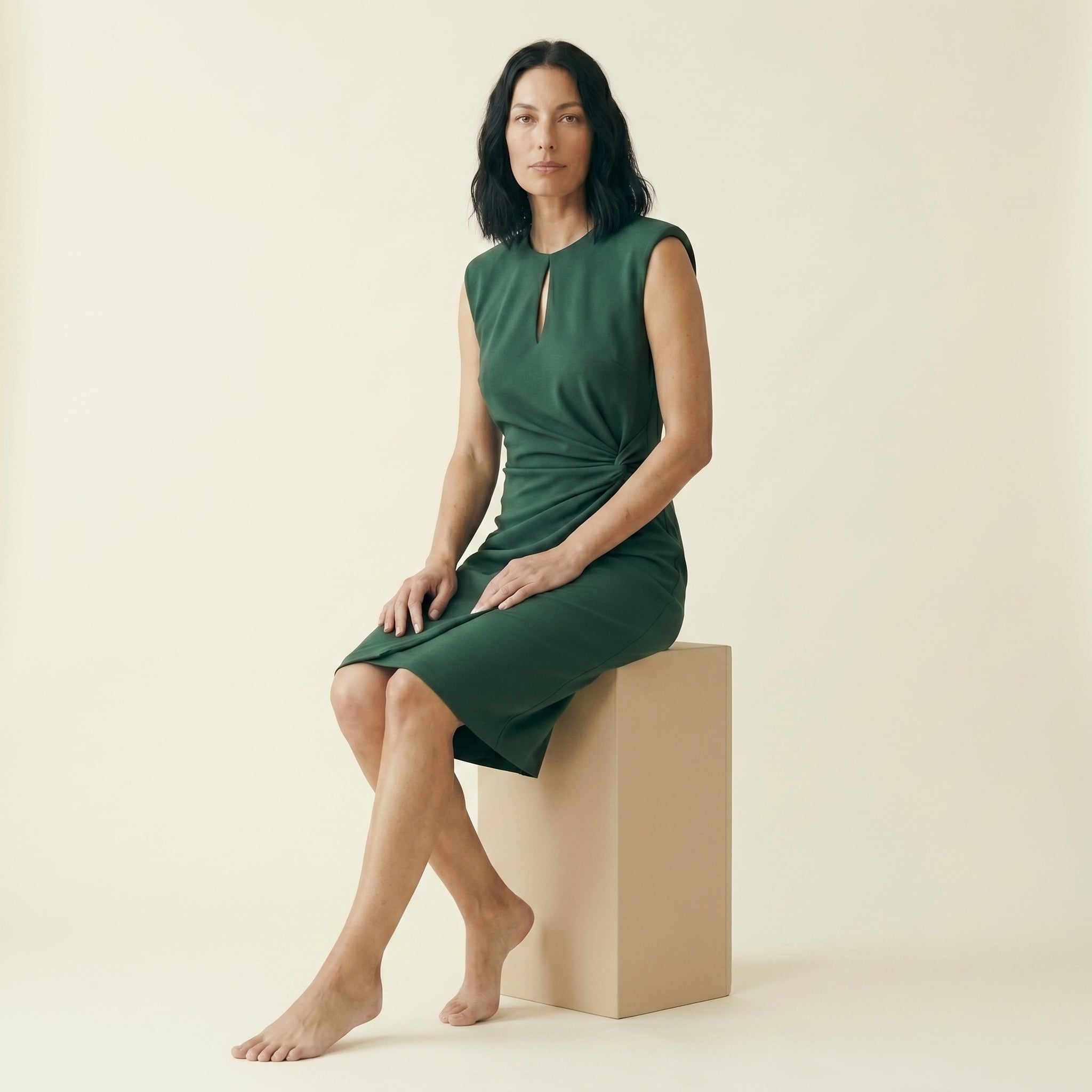 Women's Keyhole Neck Midi Cocktail Dress - Ruched Waist