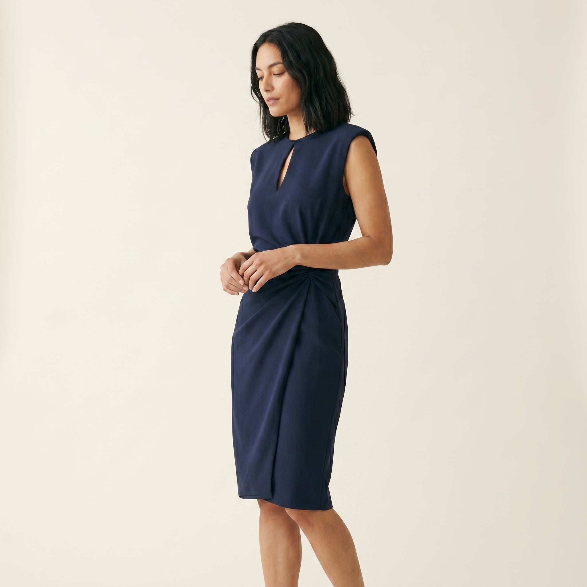 Women's Keyhole Neck Midi Cocktail Dress - Ruched Waist