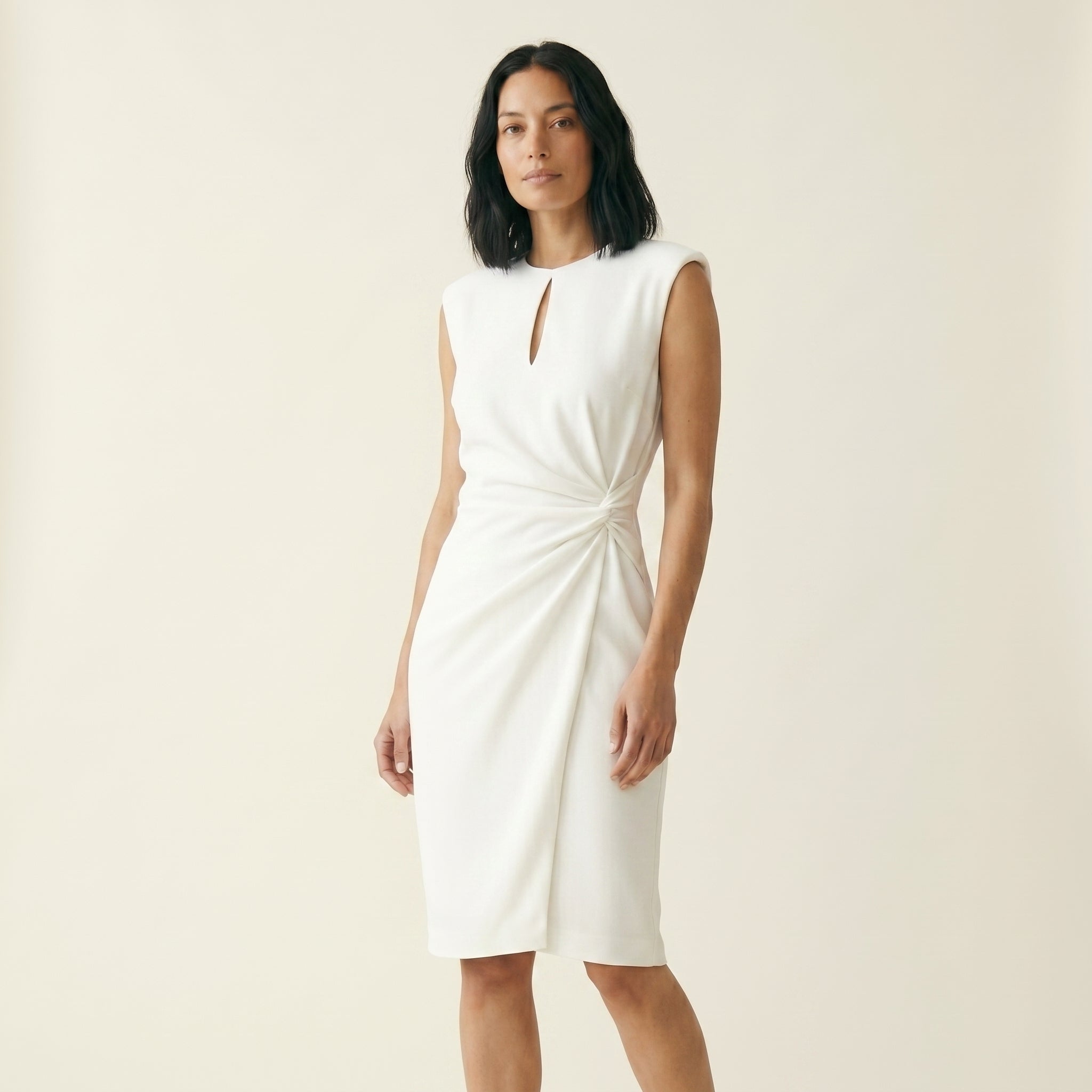 Women's Keyhole Neck Midi Cocktail Dress - Ruched Waist