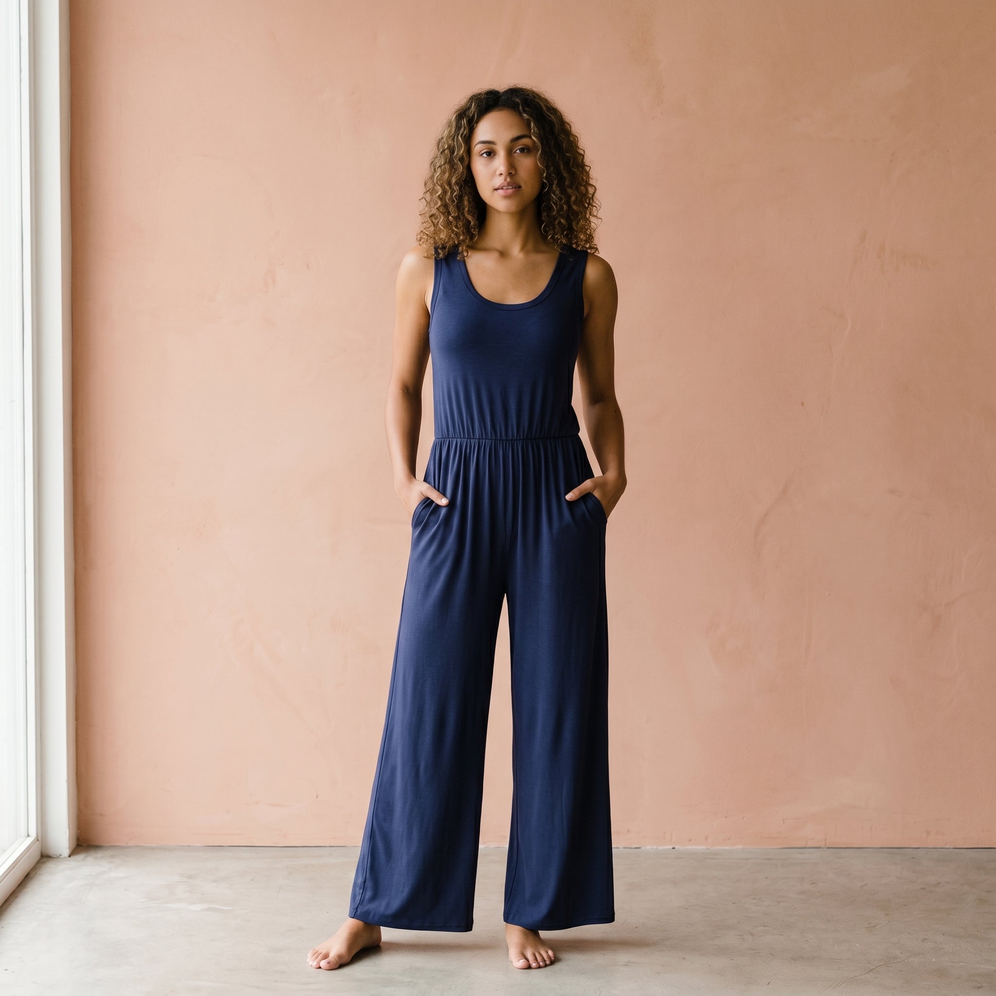 Women’s Sleeveless Wide Leg Jumpsuit with Pockets