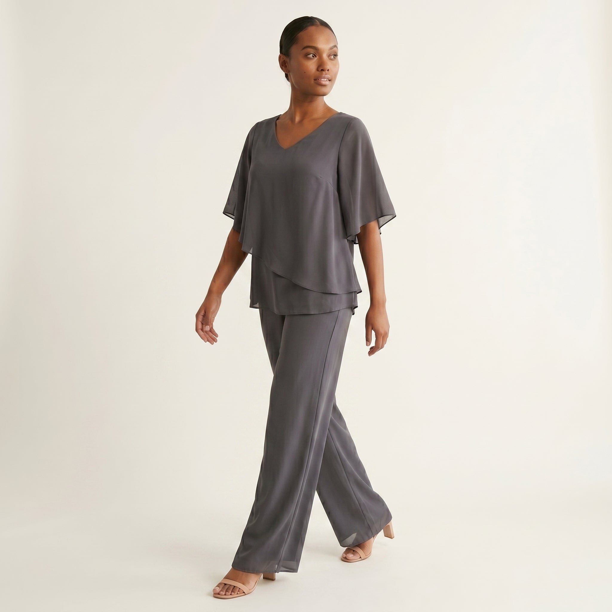 Women's V-Neck Batwing Sleeve Top and Wide-Leg Trousers Set