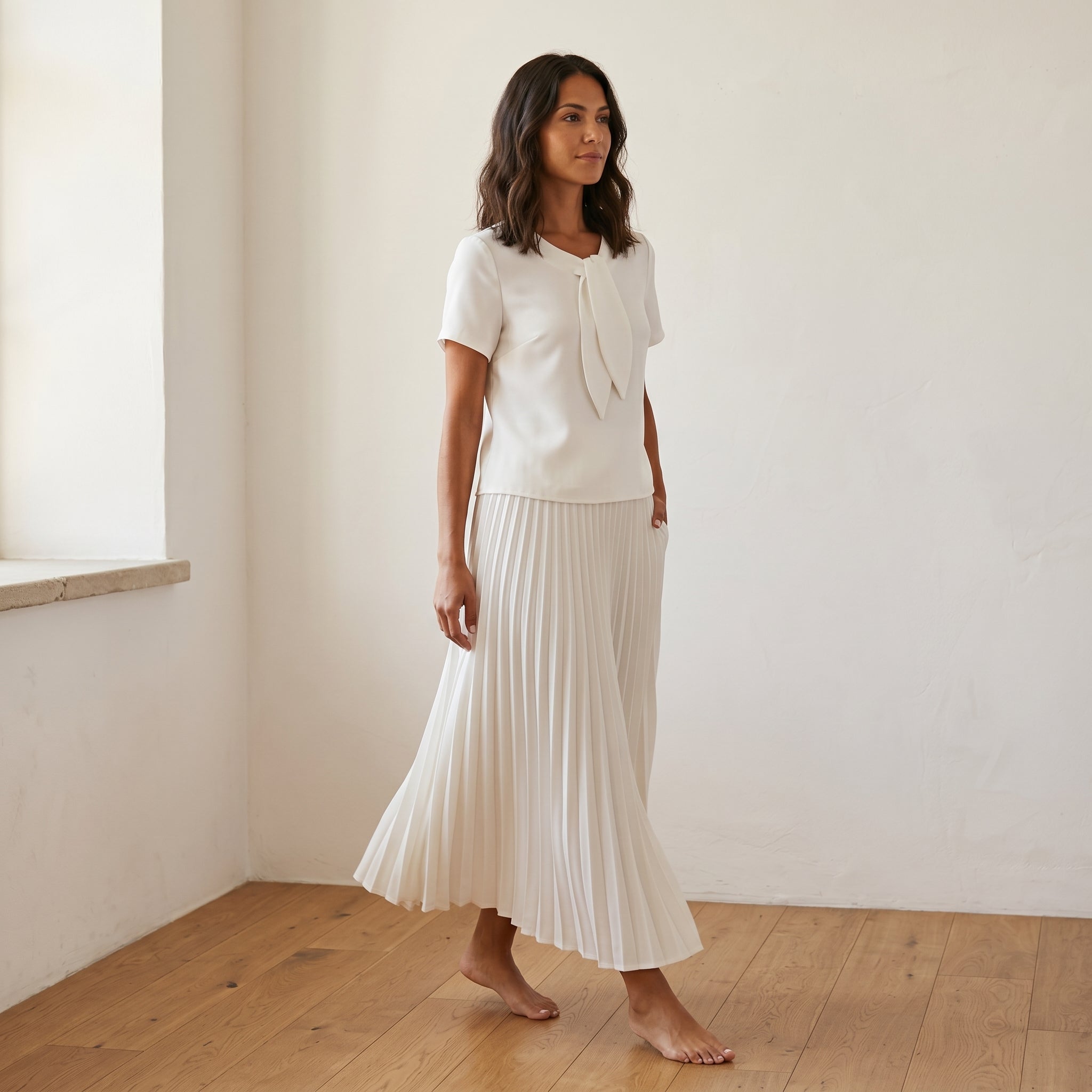 Women's White Pleated Maxi Two-Piece Set
