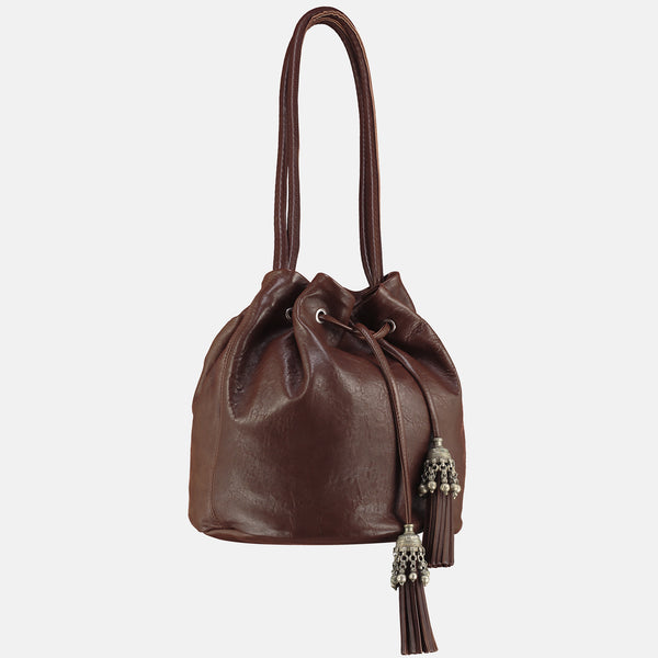 artisan handmade shoulder bag handbag bucket style side view