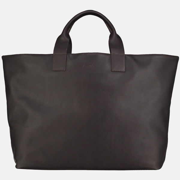 handmade leather tote handbag, travel bag, weekend bag, hand luggage, artisan, rear view