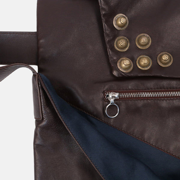 metallic stud detail dark brown leather envelope style shoulder bag  and back zip pocket